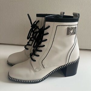 REKKEN Stylish White Leather Ankle Boots